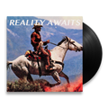 The Strokes Reality Awaits Vinyl record with a cowboy on a horse in front of a mountainous background. The Black Colored Vinyl is poking out of the packaging to showcase the color variant. 